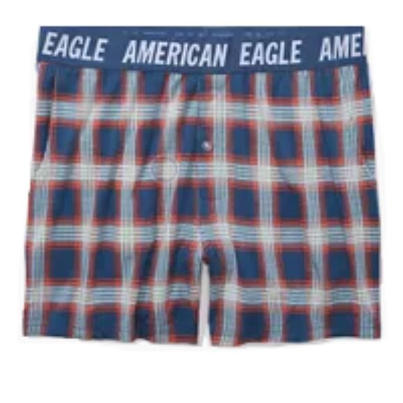 *NWT AEO Men's Plaid Ultra Soft Boxer Short Navy Plaid M - Picture 2 of 4